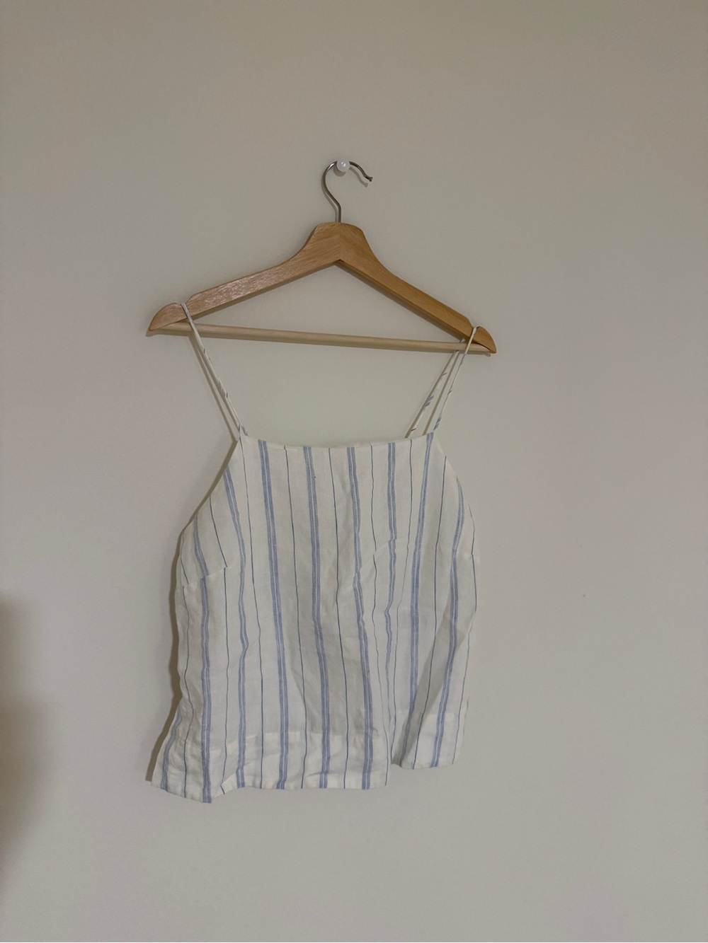 Banana Republic 100% Linen White Tank Top with Light Blue Stripes